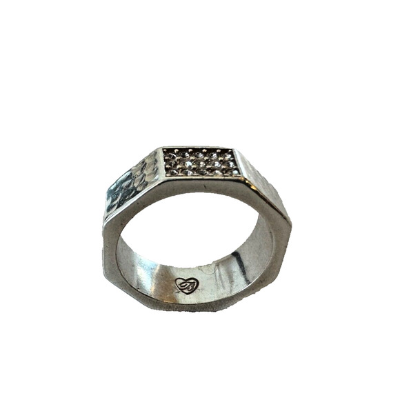 Brighton MERIDIAN Zenith Faceted Ring Sz 5.5 Hammered Silver Swarovski Crystals - Picture 1 of 5